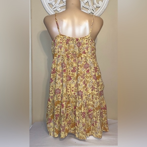 Old Navy women’s dress medium mini yellow  pink cami tie flowy boho floral print - Picture 4 of 9